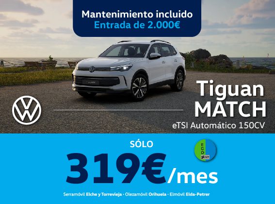 VOLKSWAGEN TIGUAN HÍBRIDO AUTOMÁTICO CON ENTREGA INMEDIATA DESDE SOLO 319€/MES