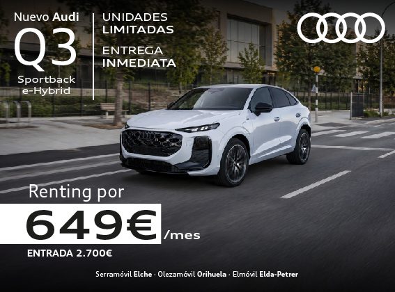 RENTING AUDI Q3 SPORTBACK PROGRESSIVE E-HYBRID POR 649€ AL MES - ENTRADA: 2.700€