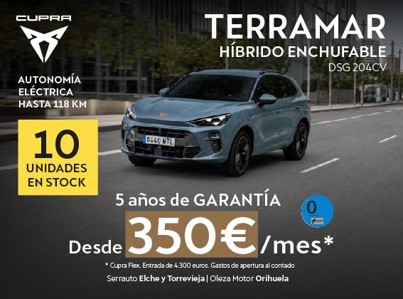 NUEVO CUPRA TERRAMAR HÍBRIDO ENCHUFABLE DESDE 350€ AL MES